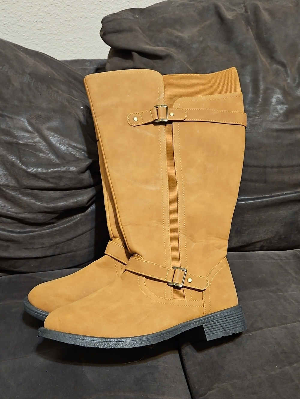 Cherokee Tall Buckle Riding Boots - Tan Size 9WW